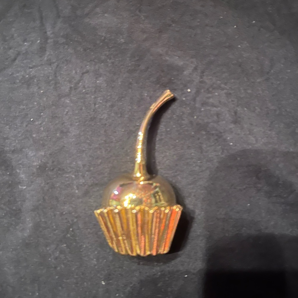 Vintage Gold Tone Cherry Cupcake Brooch